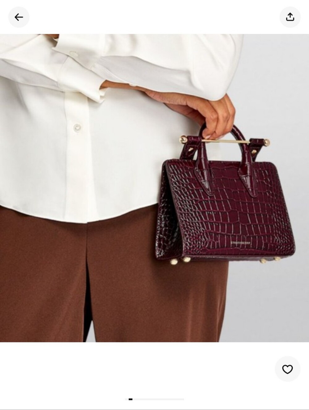 Strathberry Nano Croc-Embossed Top Handle Leather Tote in Burgundy